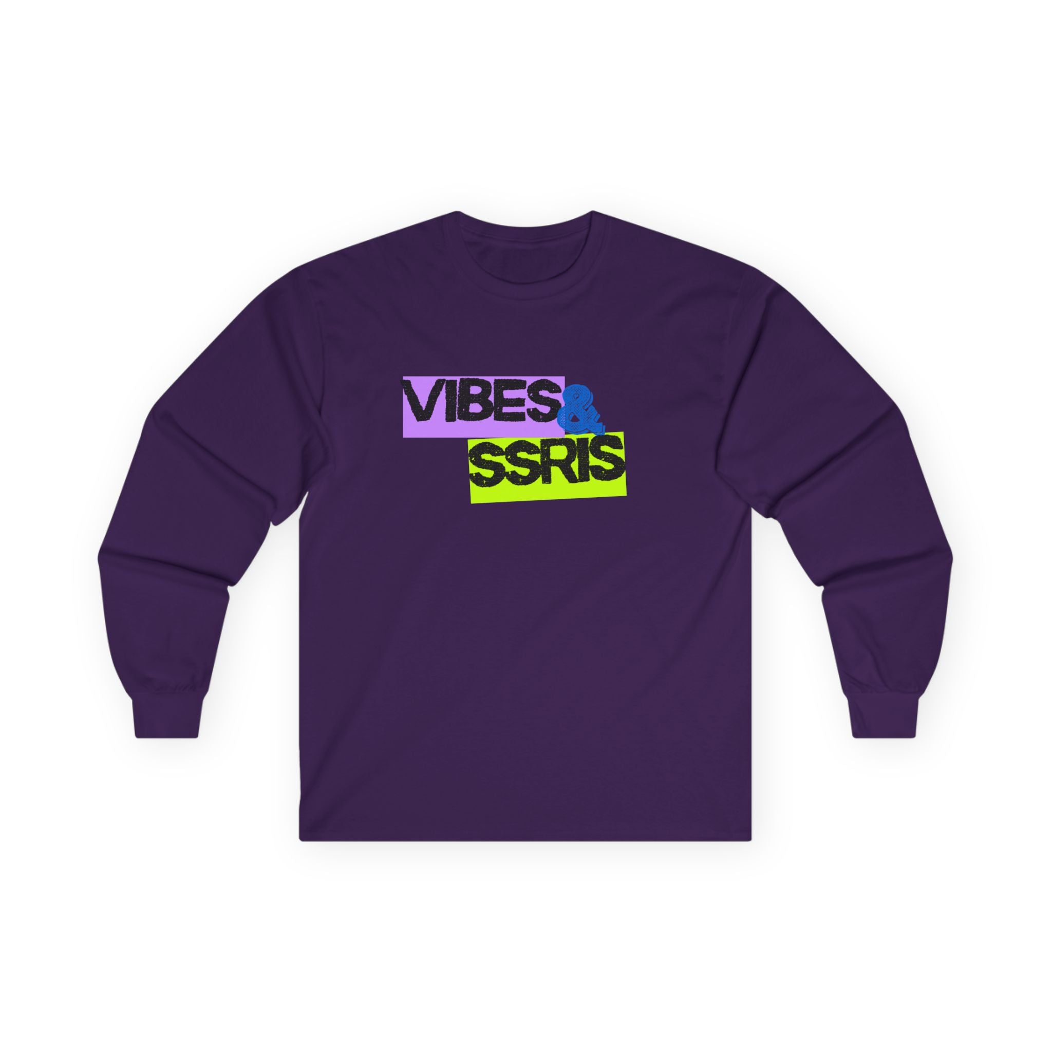 Vibes & Srsrs Long Sleeve Tee — Retro Neon Graphic