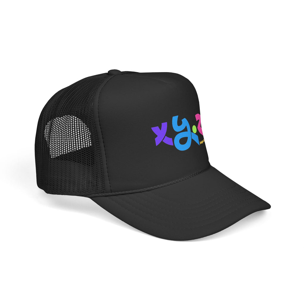 Retro Colorful XYZ Trucker Cap — 90s Graffiti Logo Mesh Hat