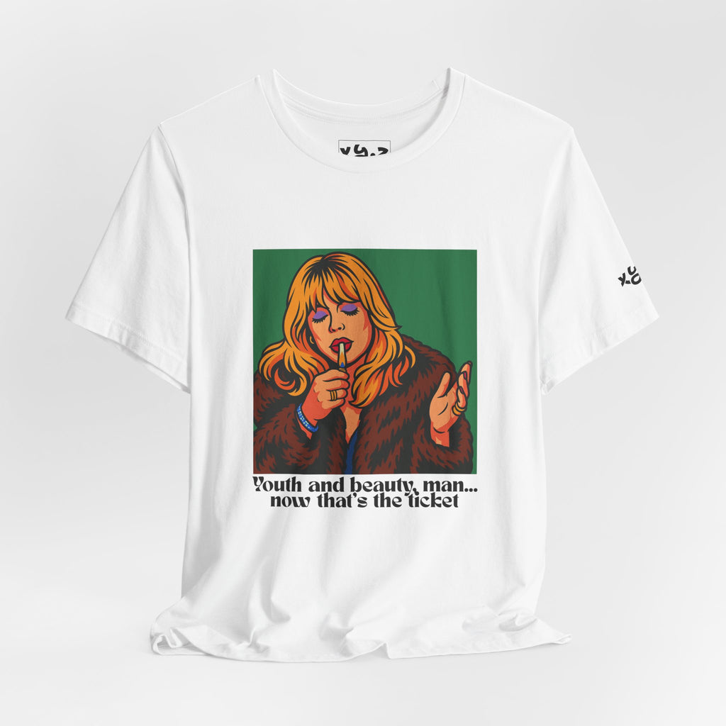 Retro Singer Graphic Tee — "Youth and beauty, man... now that's the ticket"