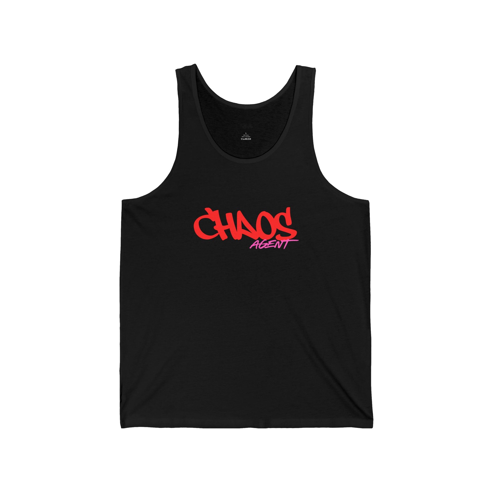 Chaos Academy Graphic Tank Top — Streetwear Athletic Summer Tank with Red Script Logo