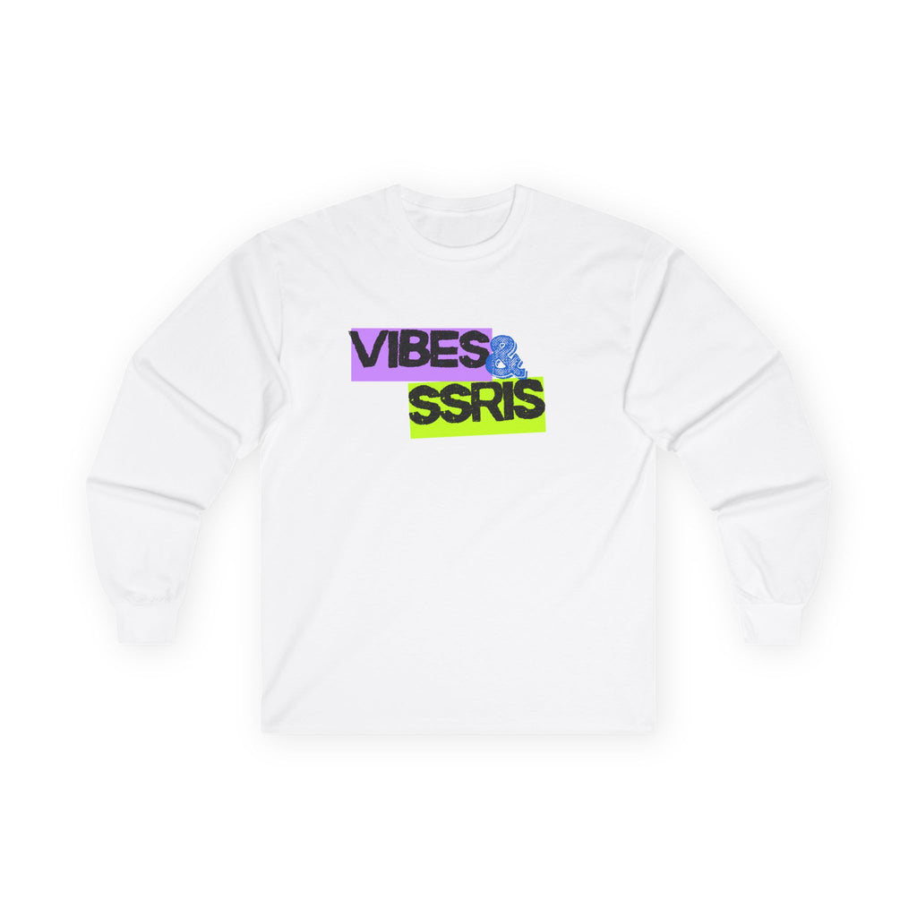 Vibes & Srsrs Long Sleeve Tee — Retro Neon Graphic