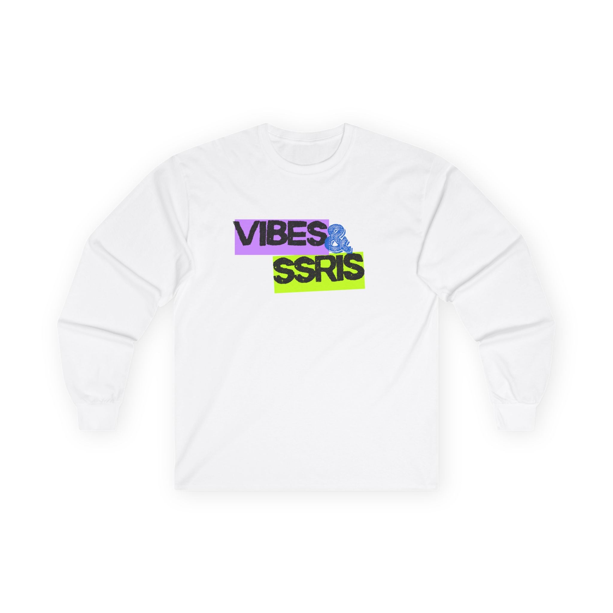 Vibes & Srsrs Long Sleeve Tee — Retro Neon Graphic