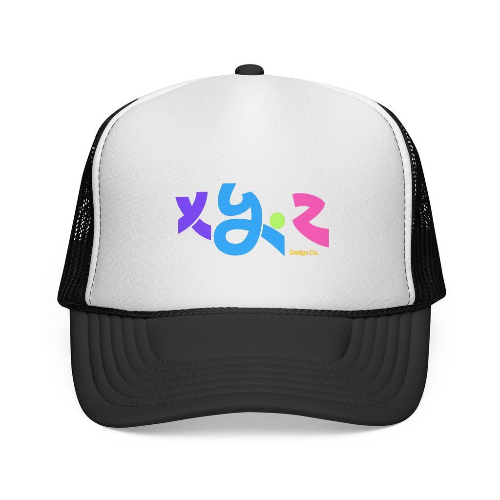 Retro Colorful XYZ Trucker Cap — 90s Graffiti Logo Mesh Hat