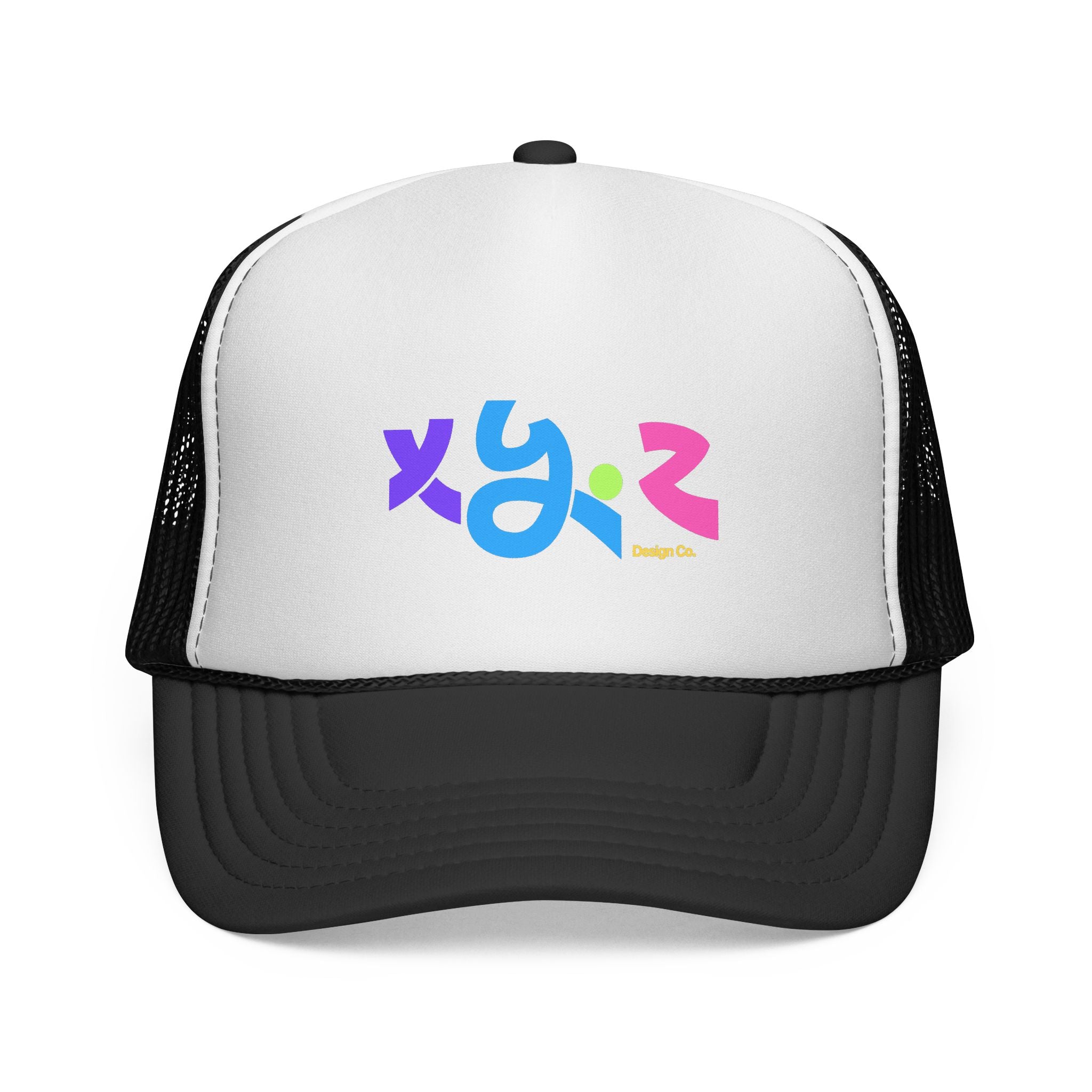 Retro Colorful XYZ Trucker Cap — 90s Graffiti Logo Mesh Hat