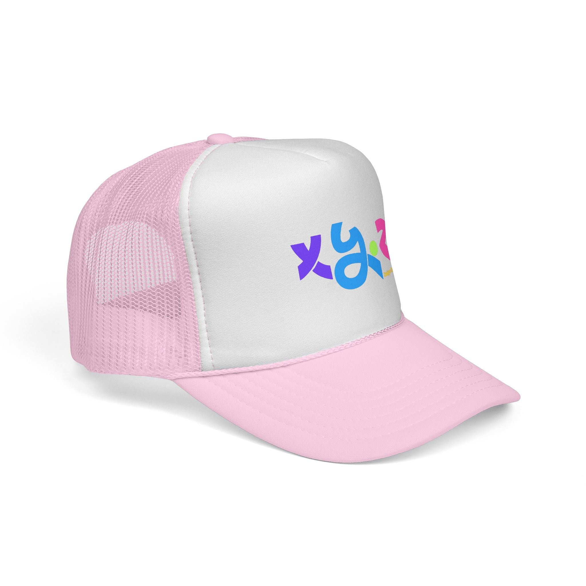 Retro Colorful XYZ Trucker Cap — 90s Graffiti Logo Mesh Hat