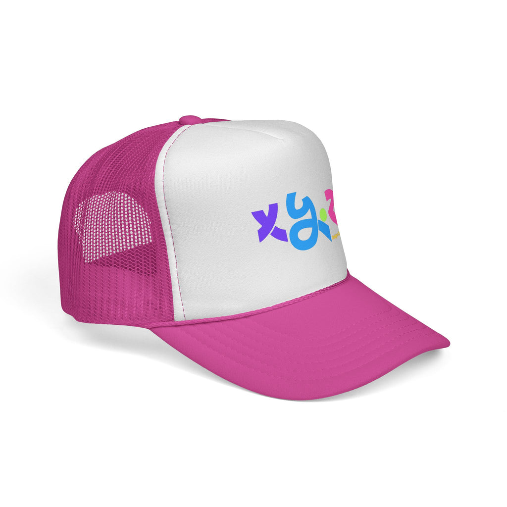 Retro Colorful XYZ Trucker Cap — 90s Graffiti Logo Mesh Hat