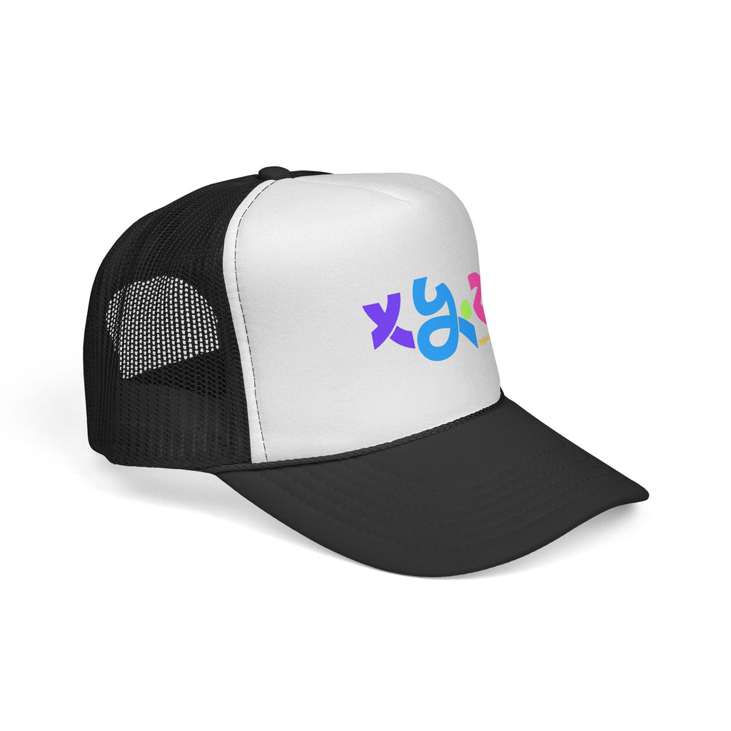 Retro Colorful XYZ Trucker Cap — 90s Graffiti Logo Mesh Hat