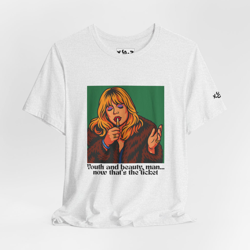 Retro Singer Graphic Tee — "Youth and beauty, man... now that's the ticket"