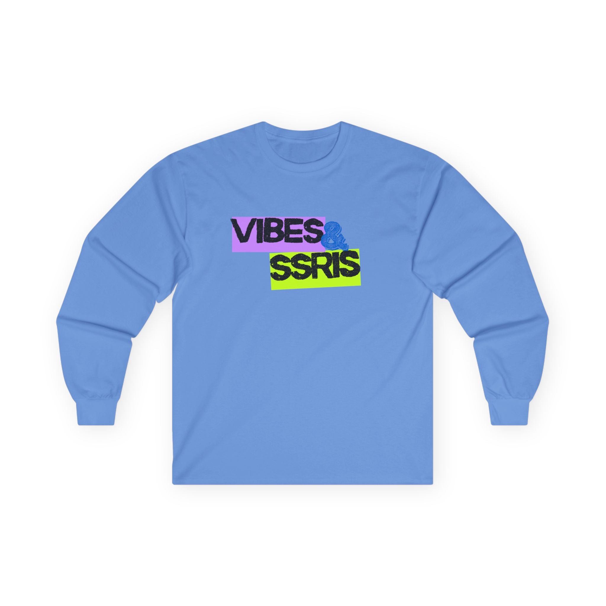 Vibes & Srsrs Long Sleeve Tee — Retro Neon Graphic