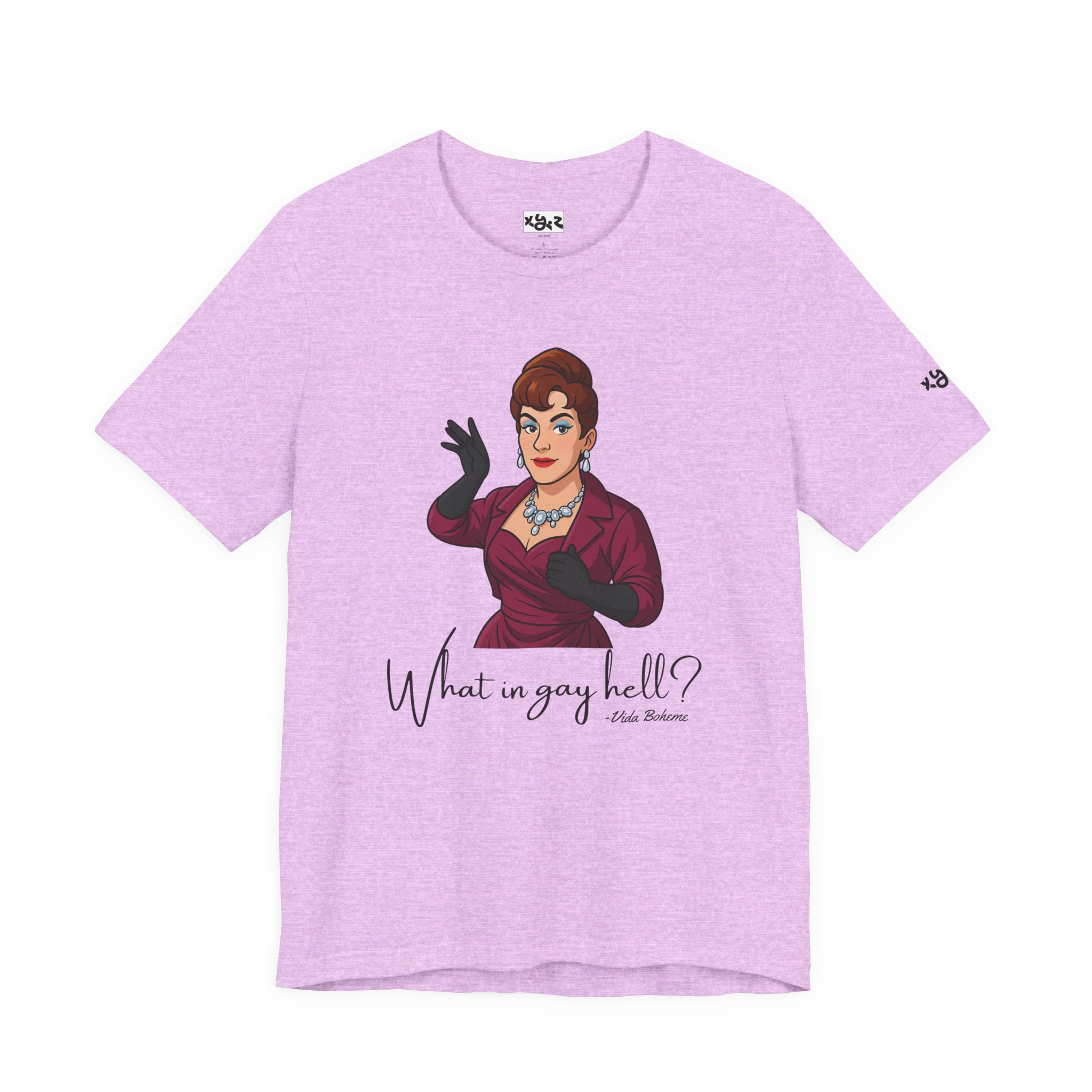 Graphic Tee — "What in gay hell?" Vintage Glam Comedy Shirt