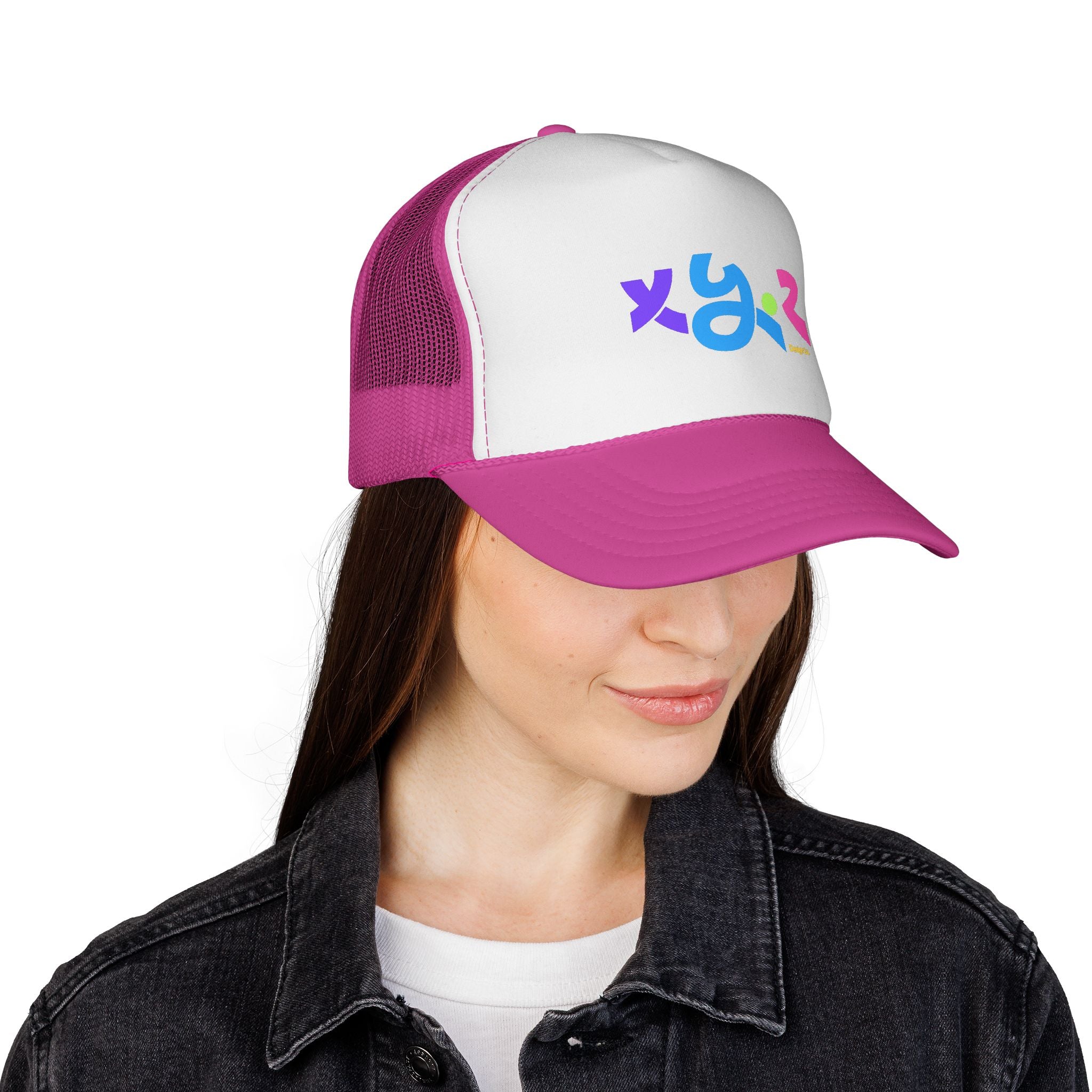 Retro Colorful XYZ Trucker Cap — 90s Graffiti Logo Mesh Hat