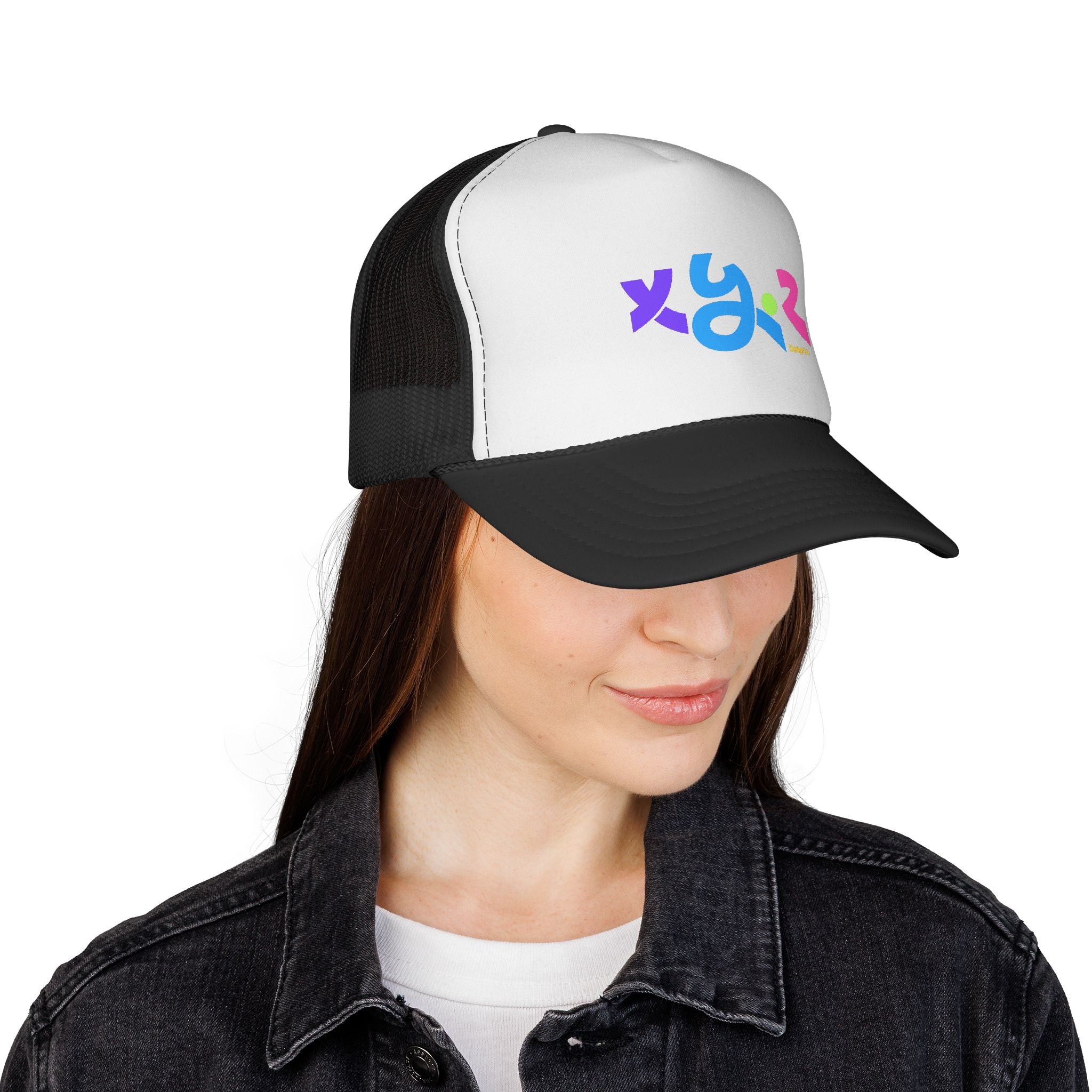 Retro Colorful XYZ Trucker Cap — 90s Graffiti Logo Mesh Hat