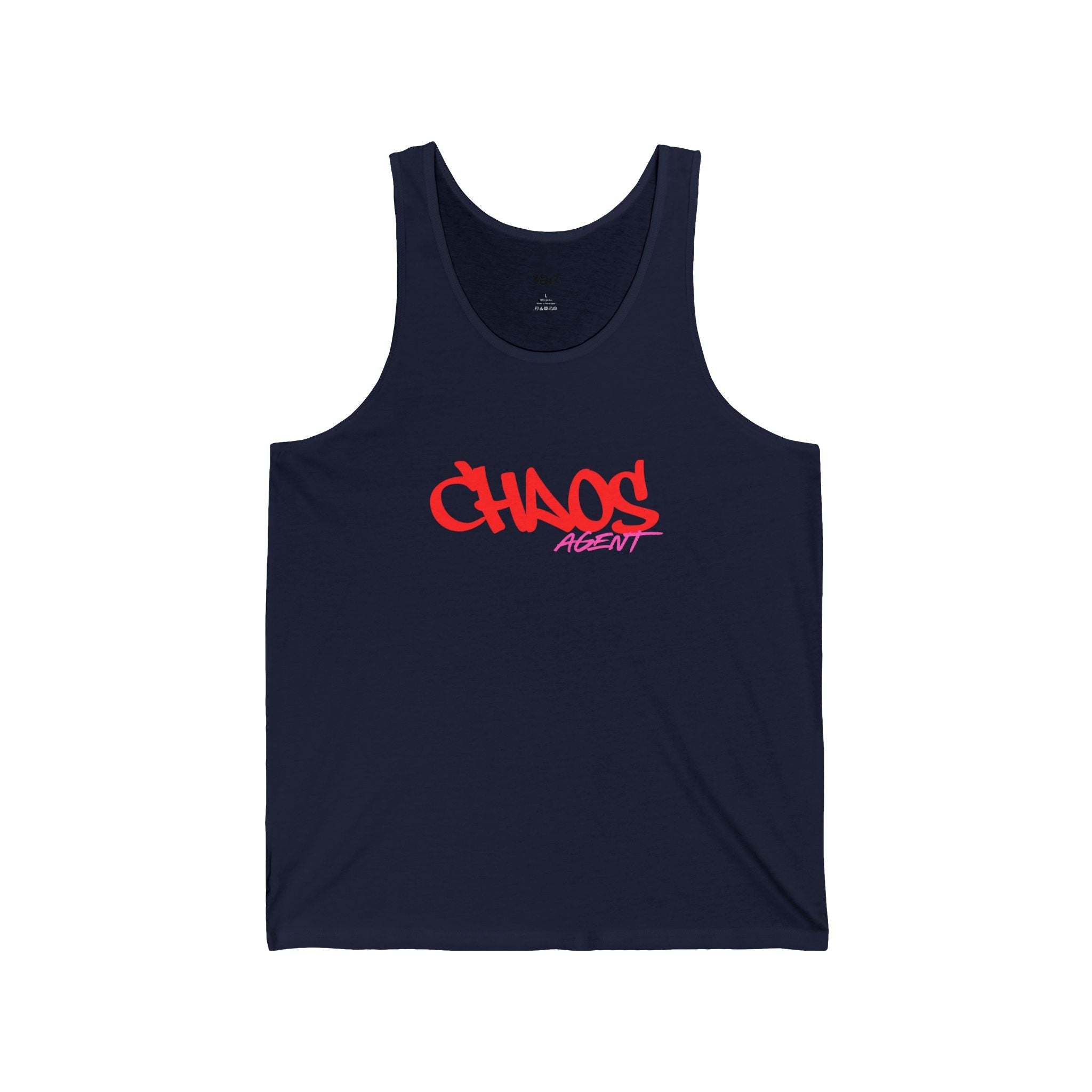 Chaos Academy Graphic Tank Top — Streetwear Athletic Summer Tank with Red Script Logo