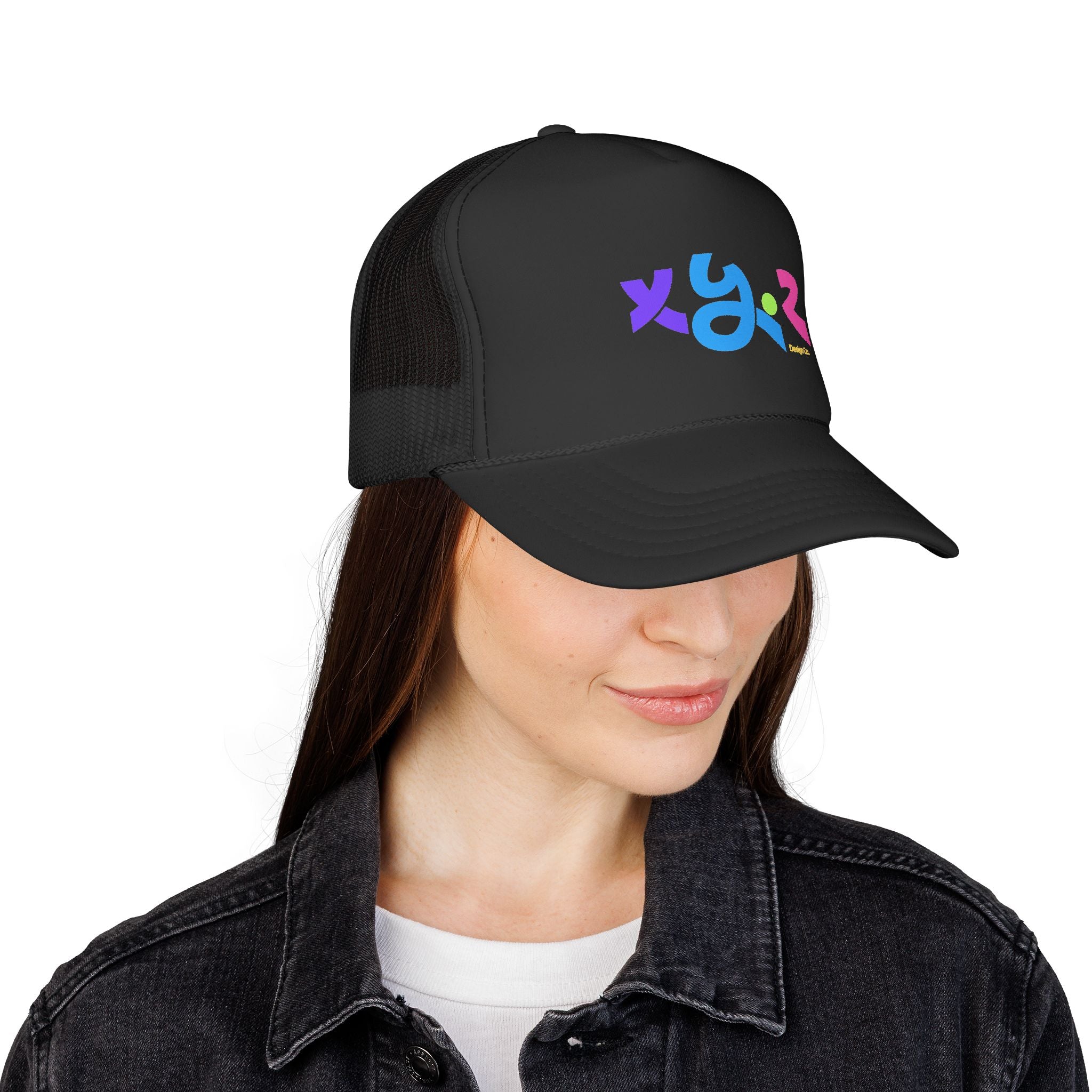 Retro Colorful XYZ Trucker Cap — 90s Graffiti Logo Mesh Hat